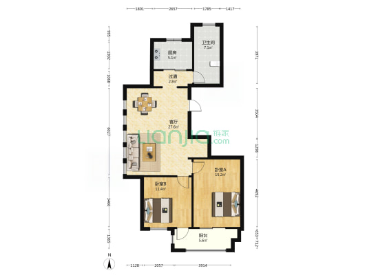 源山雅阁 2室1厅1卫 108平方