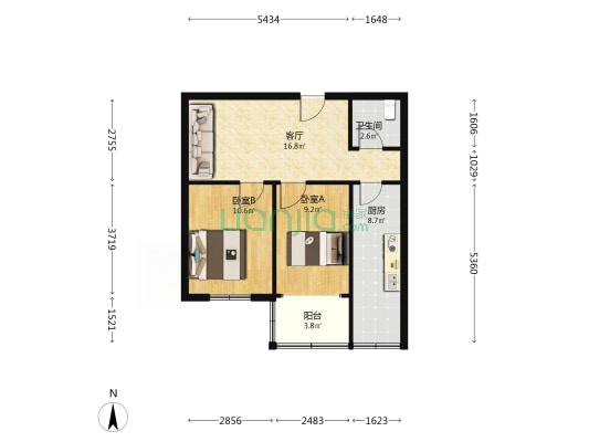 清真寺街3号院 2室1厅1卫 64平方
