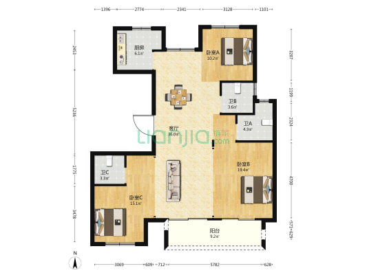 潮听名苑 3室1厅3卫 141平方