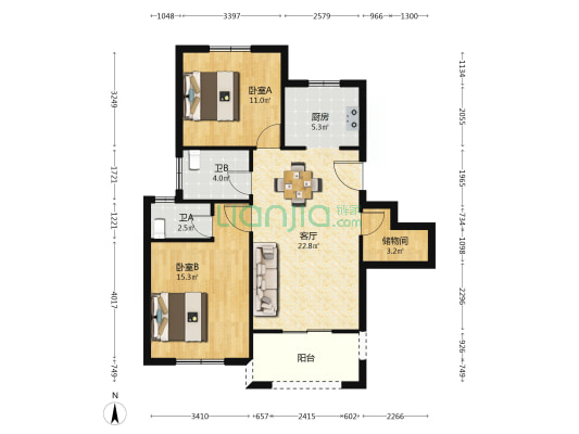 良基尚尊佳苑 2室1厅2卫 93平方