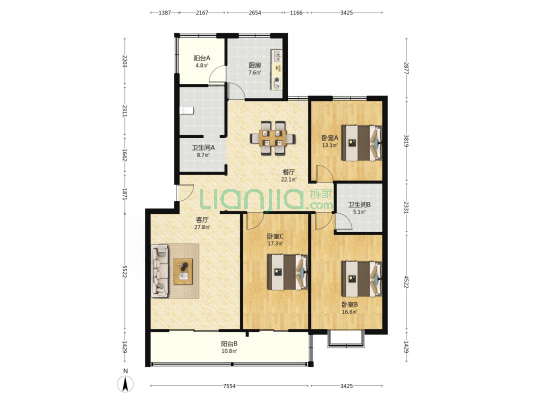 滨河宅区 3室2厅2卫 153平方