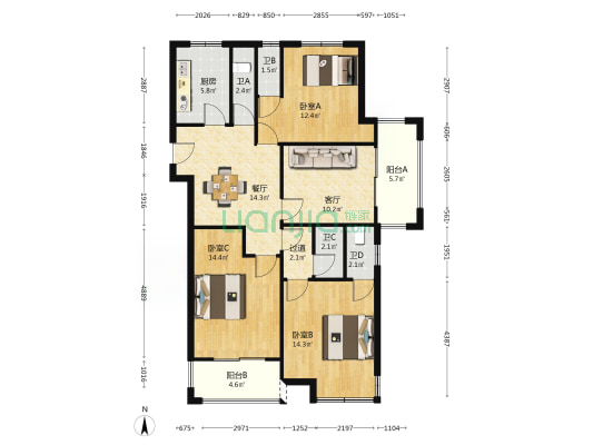 盈二佳苑 3室2厅4卫 122平方
