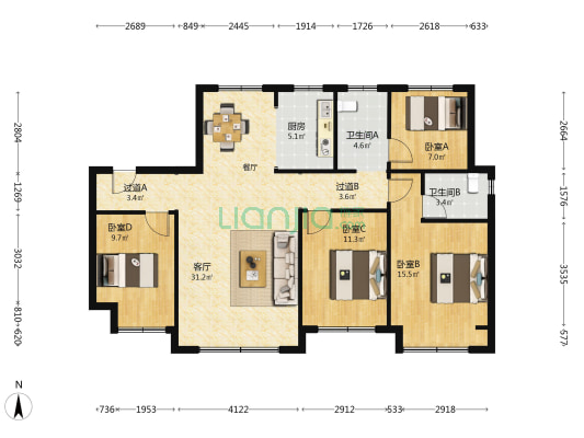 瑞禾嘉园 4室1厅2卫 140平方