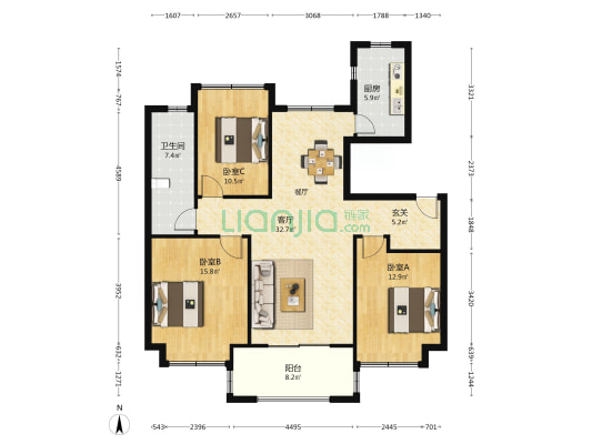 万科新都会 3室1厅1卫 115平方
