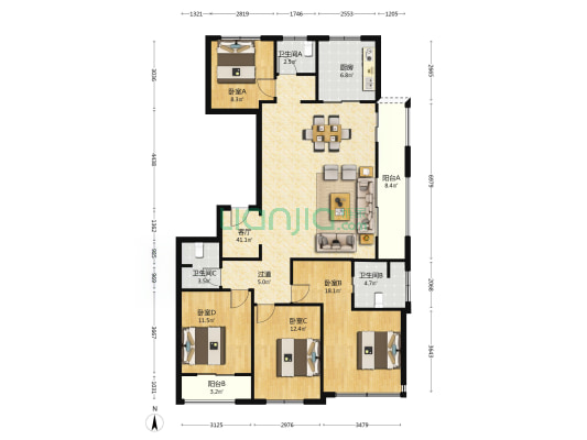大家金鼎府 4室1厅3卫 130平方