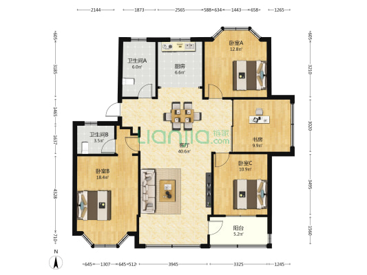新曙光公寓 4室1厅2卫 136平方
