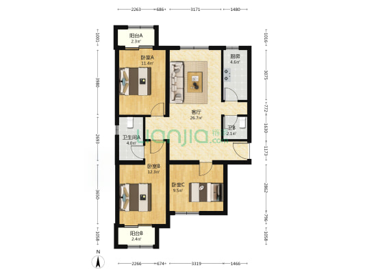 京城雅苑 3室1厅2卫 114平方