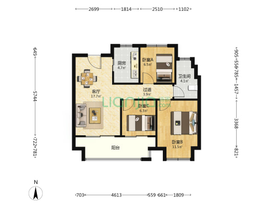 观云四季庭 3室1厅1卫 86平方
