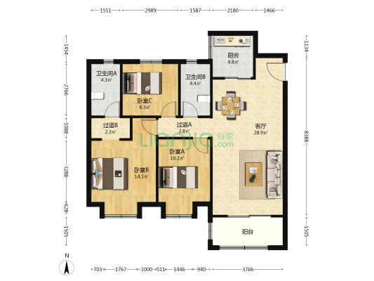 海伦堡云璟台 3室1厅2卫 115平方