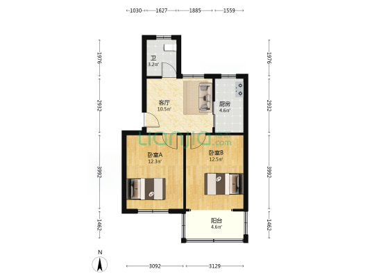 钱江新村二区 2室1厅1卫 58平方