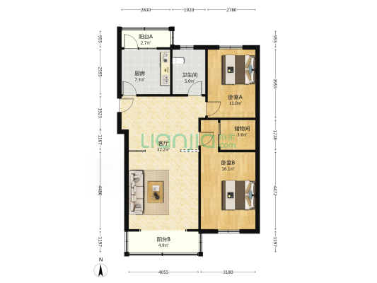 枫江居 2室1厅1卫 104平方