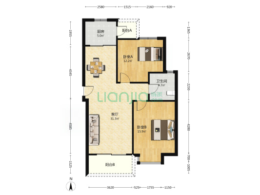 报慈家园南区 2室1厅1卫 90平方