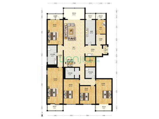 中华家园 6室1厅3卫 323平方
