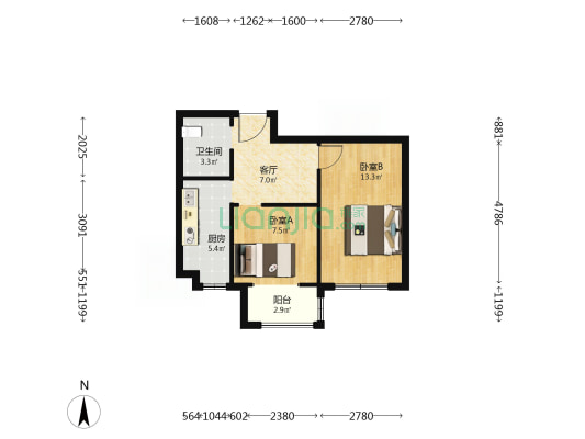 普和家园 2室1厅1卫 63平方