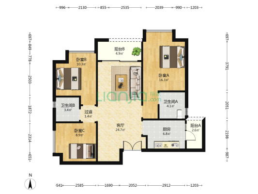 绿地未来城慧谷广场 3室1厅2卫 110平方