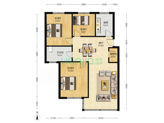 南林苑 3室1厅1卫 104平方