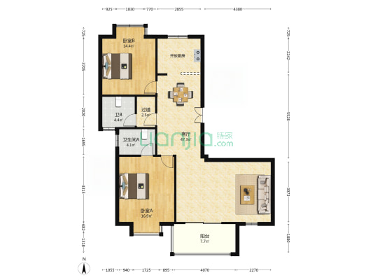 鸿禧花园三期 2室1厅2卫 123平方