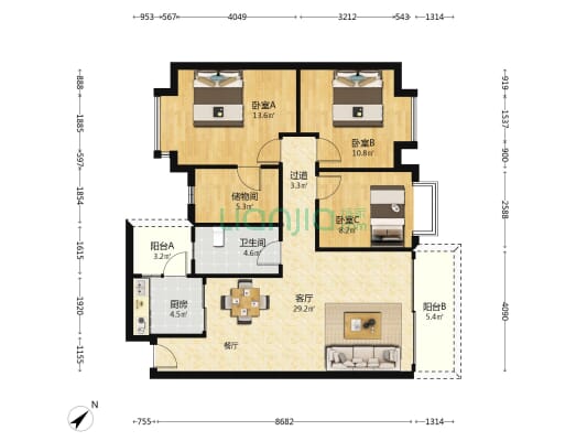 西海岸花园 3室1厅1卫 104平方