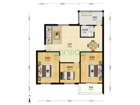滨海苑 2室1厅1卫 86平方