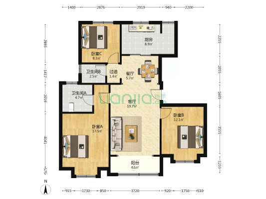 揽韵园 3室2厅2卫 113平方