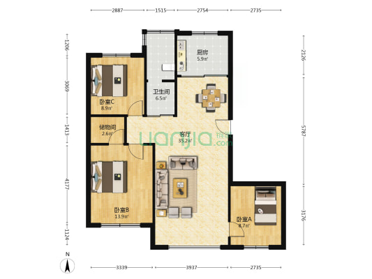 名仕华庭 3室1厅1卫 106平方