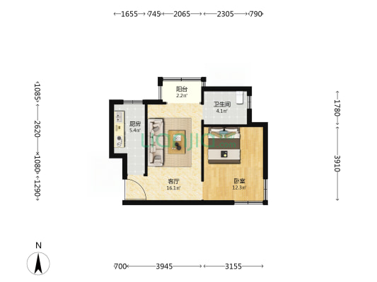 大唐筑雅园 1室1厅1卫 57平方