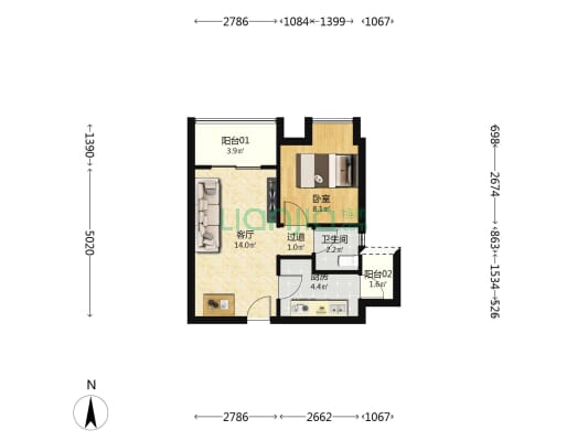 上合花园一期 1室1厅1卫 47平方