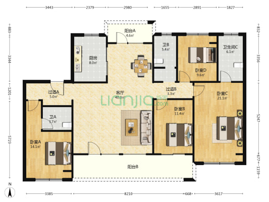 朗诗乐府 4室1厅3卫 177平方