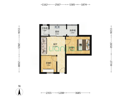 街景楼 2室1厅2卫 50平方