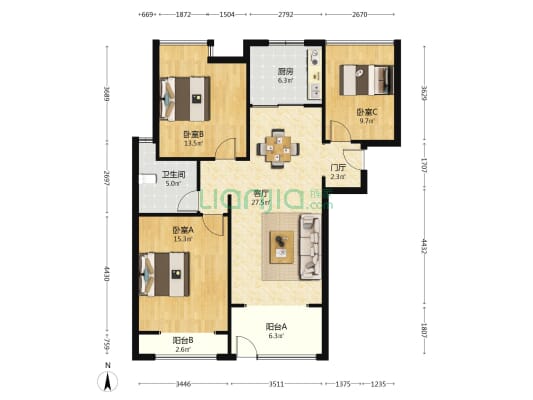 上海悦公馆 3室1厅1卫 123平方