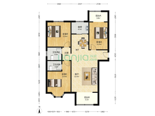 思齐蓝湾 3室1厅2卫 129平方