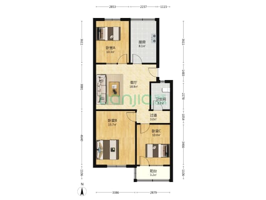 中牟县老电业局家属院 3室1厅1卫 89平方