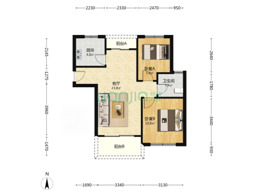 东胜佳苑 2室1厅1卫 77平方