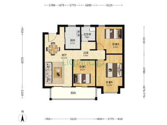 光樾华庭 3室1厅1卫 89平方