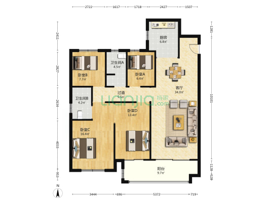 保利文化广场三期 4室1厅2卫 148平方