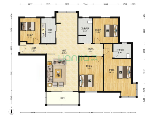 春来家园春和坊 4室1厅2卫 160平方