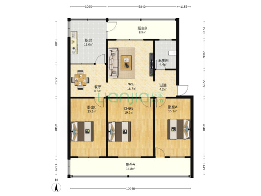 庆安小区 3室2厅1卫 121平方