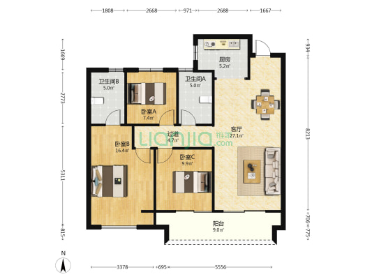 金科御府天宸二期 3室1厅2卫 116平方