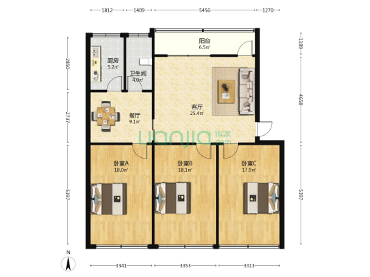 金帝商贸城 3室2厅1卫 136平方