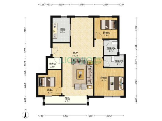 东瀚雅苑 3室1厅2卫 115平方