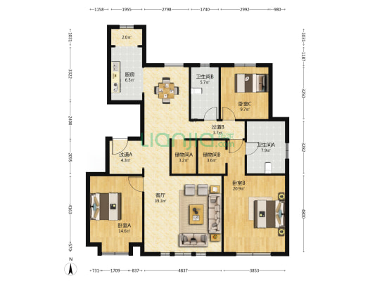 建投紫云东仕锦园 3室1厅2卫 168平方