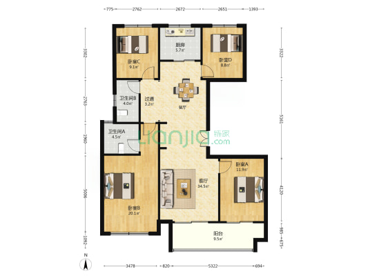 正弘璟云筑 4室1厅2卫 145平方