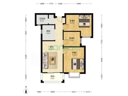 华南城紫荆名都 3室1厅1卫 89平方