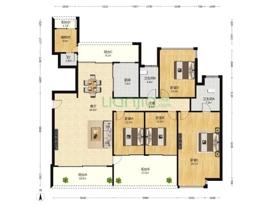 欧景花园三期 4室1厅3卫 134平方