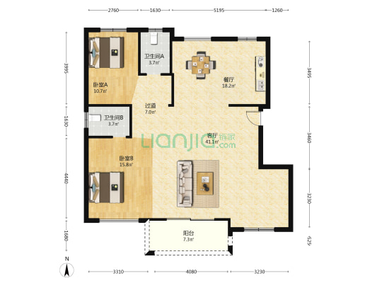 竹涛翠和人家 2室2厅2卫 129平方