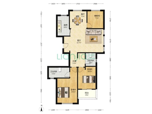 高运学林尚苑 2室2厅2卫 96平方
