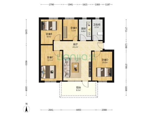 水产楼 4室1厅1卫 86平方