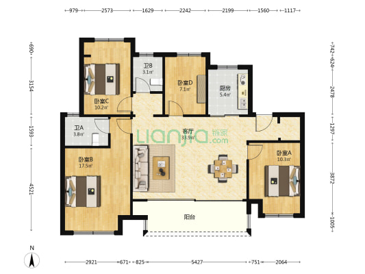 棠颂云著 4室1厅2卫 120平方