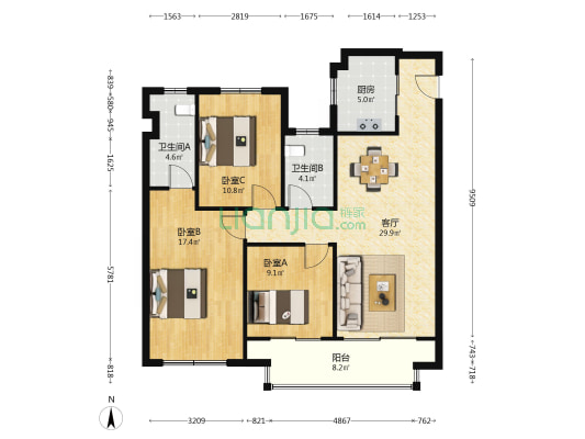 蔚然锦绣 3室1厅2卫 110平方