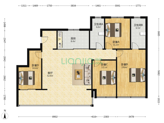 山云轩 4室1厅2卫 142平方